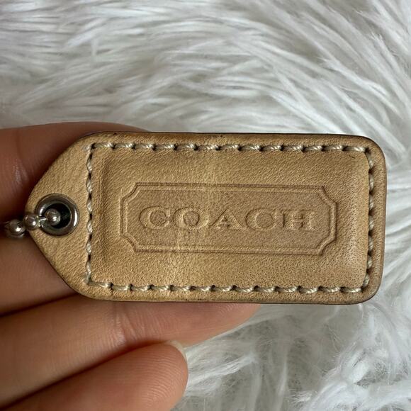 1.5" Y2k COACH Vintage Tan Fob Bag Charm Hang tag Hangtag - Picture 1 of 2